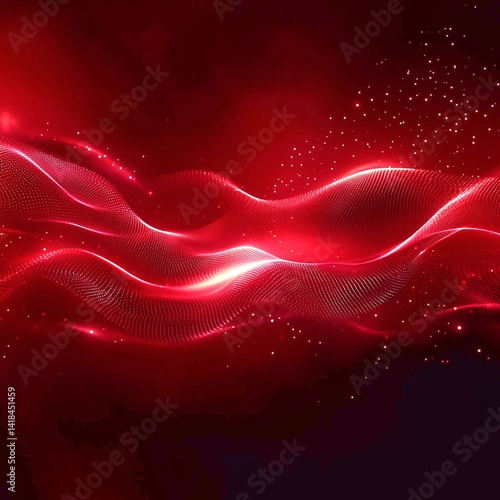 Glowing neon red wave line on dark background with vibrant motion. Generative AI