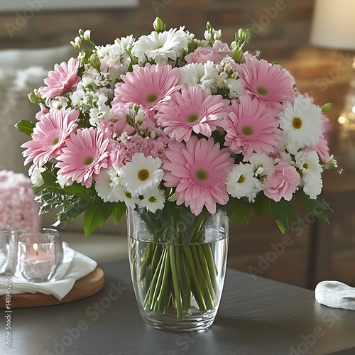 Wallpaper Mural Pink and white gerbera daisy bouquet in a clear glass vase Torontodigital.ca