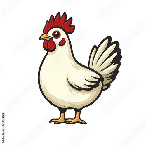 Simple cartoon illustration of a chicken character, showcasing its well-defined features and vibrant colors