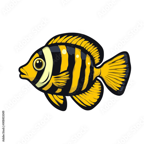 Colorful angelfish swimming in a vibrant underwater environment with striking stripes and distinct features
