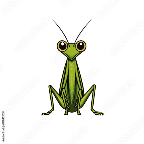 Praying mantis cartoon icon showcasing simplicity in design with vivid green color
