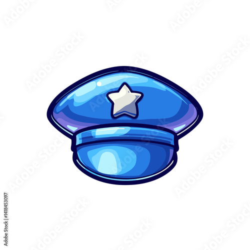 Flat cartoon icon of a police officer's hat designed for various digital applications in a vibrant blue color