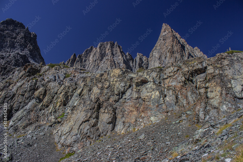 Towering Minarets rising above rugged terrain near Mammoth, California