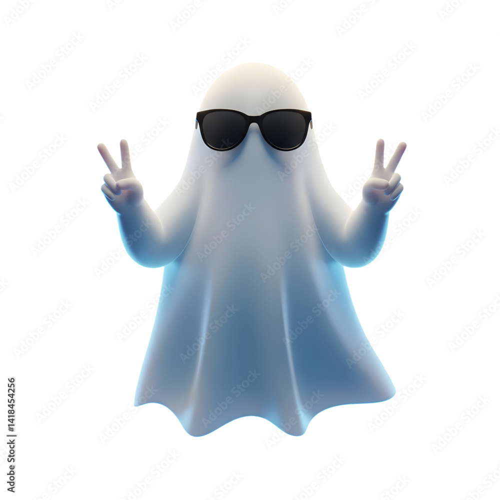 Blue animated ghost with friendly expression Blue animated ghost with friendly expression