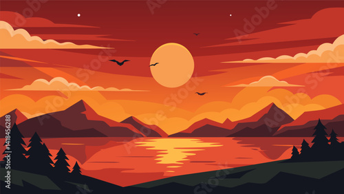A sonnet that captures the fleeting beauty of a sunset a celebration of the wonder and mystery of the natural world.. Vector illustration