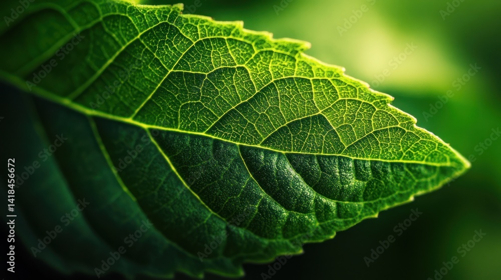 A close up view of a vibrant green leaf detail A close up view of a vibrant green leaf detail