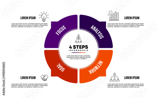 Circle chart infographic template with 4 options for strategy presentations. Vector illustration Eps	
