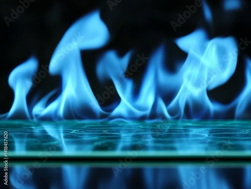 Obraz na płótnie Blue Flames Above Reflective Teal Surface w salonie