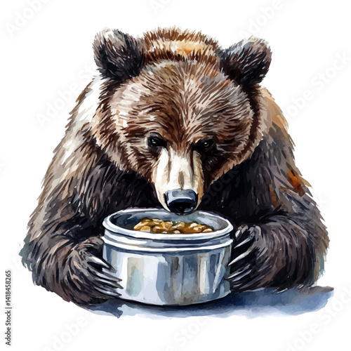 Bear-proof Food Container, watercolor vector, isolated on a white background.