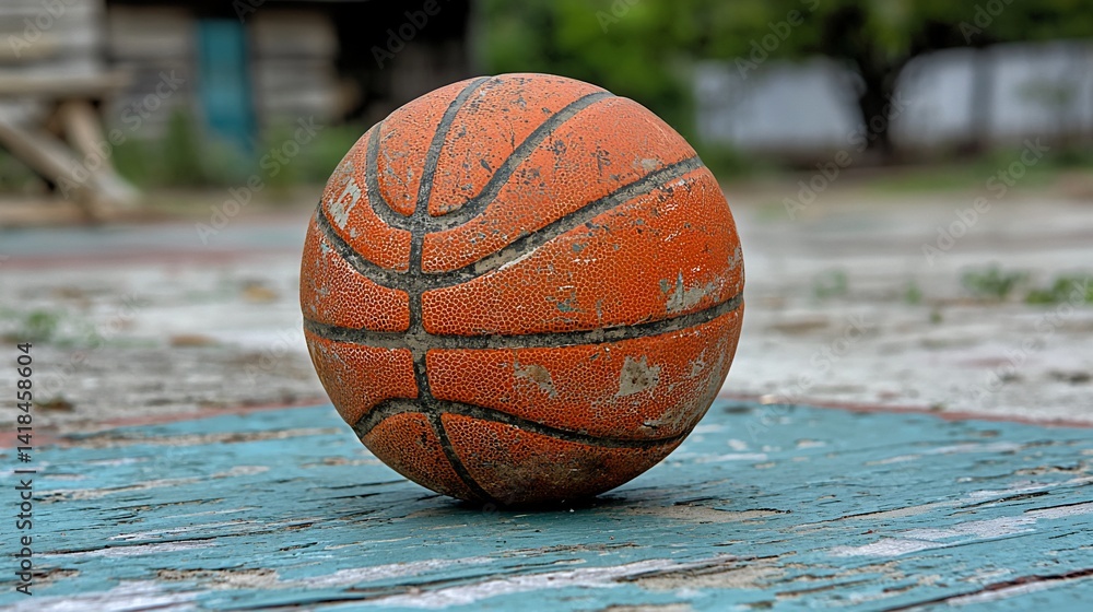 Well-Used Orange Basketball on Weathered Surface Well-Used Orange Basketball on Weathered Surface