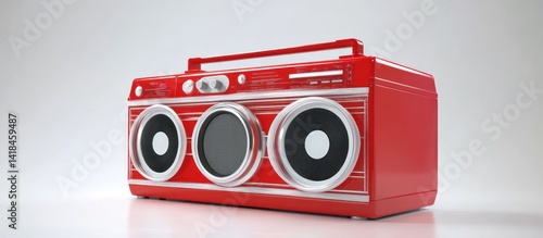 Striking red boombox, a nostalgic emblem of retro sound and vibrant design