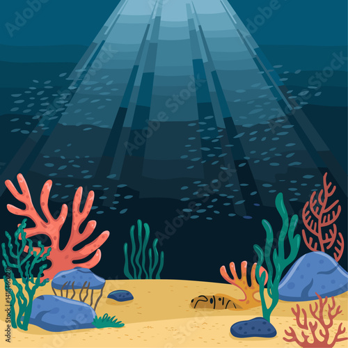 Explore a vibrant underwater landscape featuring colorful corals, gentle rays of sunlight, and a tranquil ocean ambiance. Perfect for nature and marine life themes.