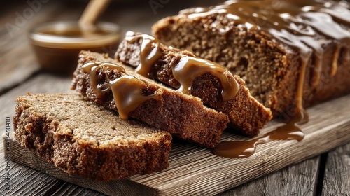Spiced ginger molasses cake, drizzled with caramel sauce - spice syrup gingerbread