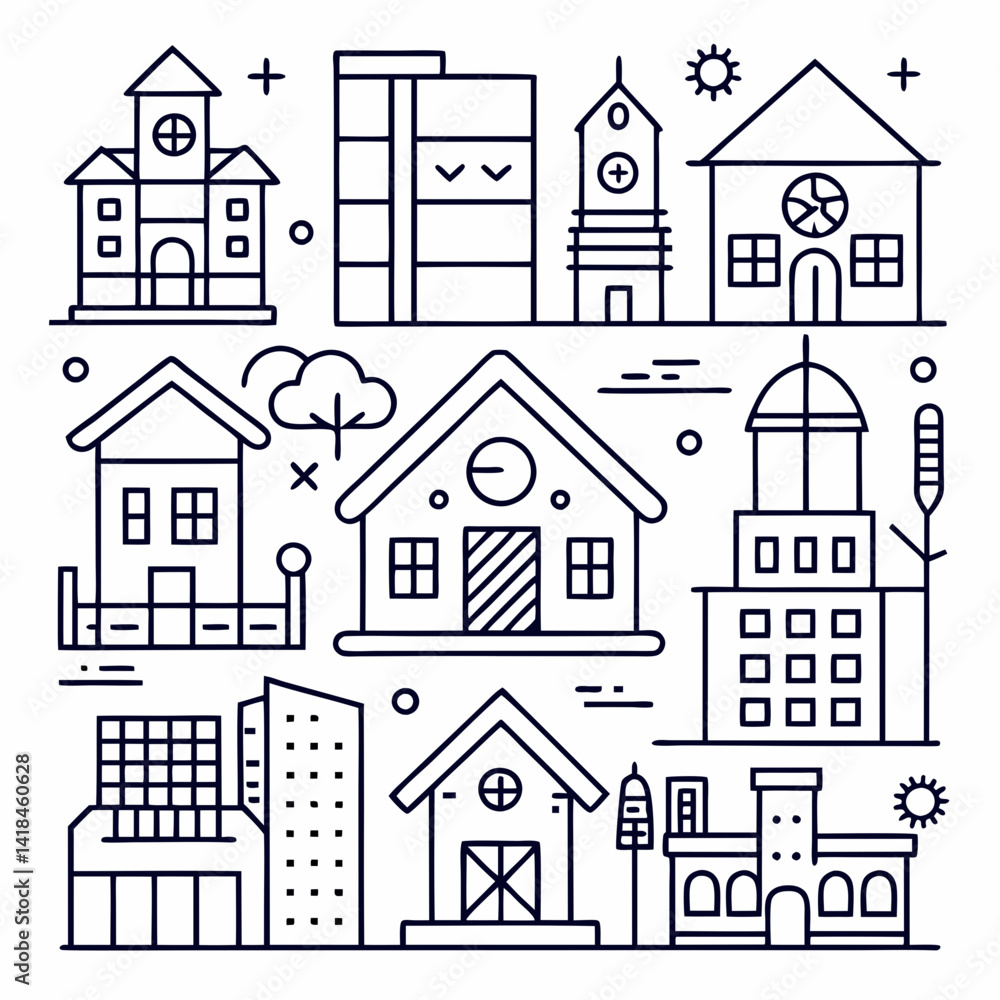 Set of outline icons related to building, architecture, house, design. Linear icon collection. Editable stroke.
Set of outline icons related to building, architecture, house, design. Linear icon collection. Editable stroke.