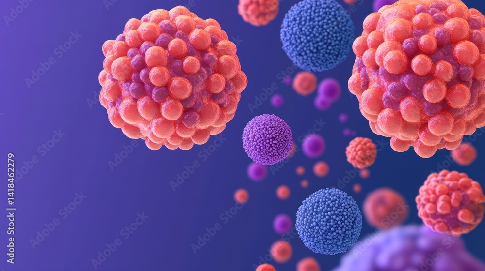 Biomedical research poster presentation on screen with molecules and enzymes illustration