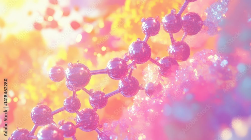 Biomedical research poster presentation on screen with molecules and enzymes illustration