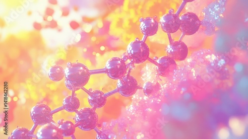 Obraz na płótnie Biomedical research poster presentation on screen with molecules and enzymes illustration w salonie