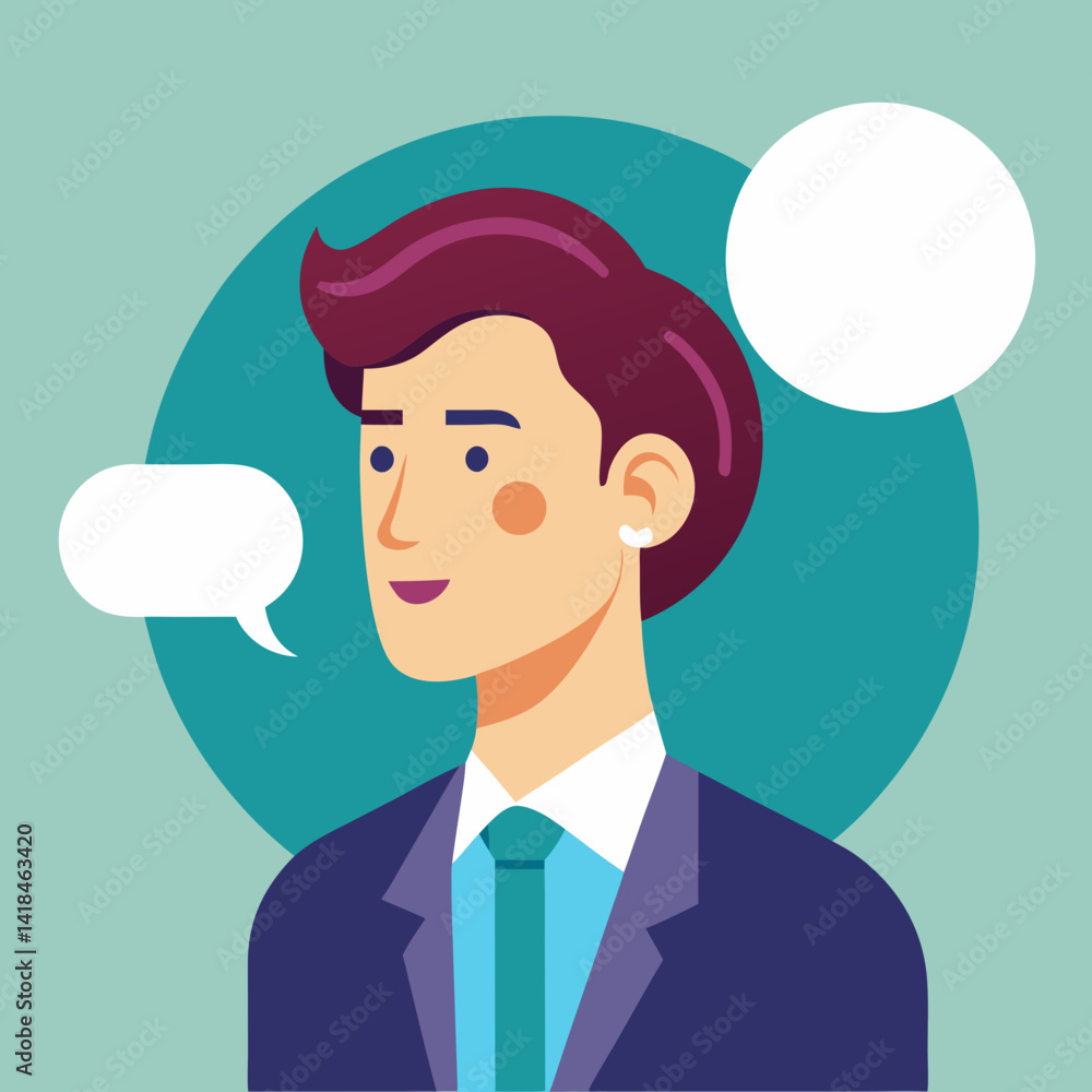 相談する若いビジネスパーソンの横顔と吹き出し 相談する若いビジネスパーソンの横顔と吹き出し