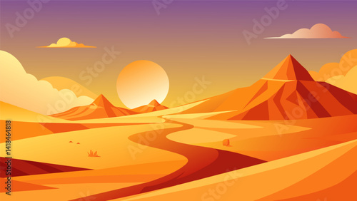 A virtual desert with scorching hot sand and dunes for a challenging power walking experience.. Vector illustration