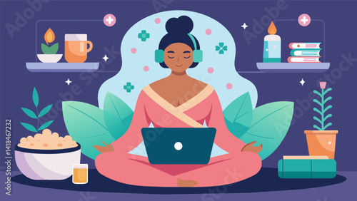 Inner Spa Oasis Indulge in a virtual spa day focusing on selfcare and relaxation complete with soothing spa music and virtual spa treatments.. Vector illustration