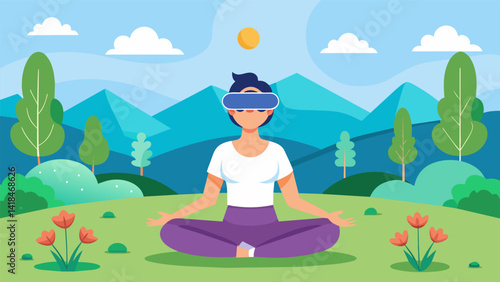 Wallpaper Mural A meditation and stretching VR game set in a peaceful meadow specifically created for those with chronic neck and shoulder pain.. Vector illustration Torontodigital.ca