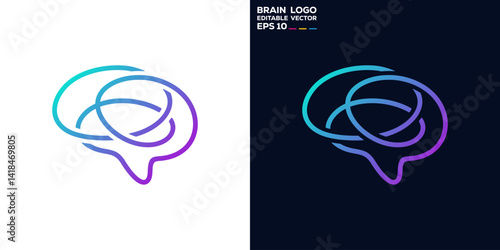 Brain logo with simple line style. Smart, technology, creative. Vector icon symbol design template EPS 10.