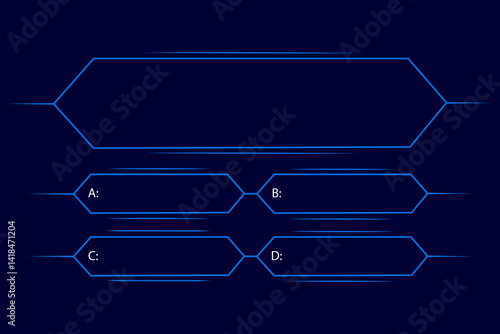 Quiz game. Interactive quiz design featuring four answer choices against a sleek blue and black background. Vector 