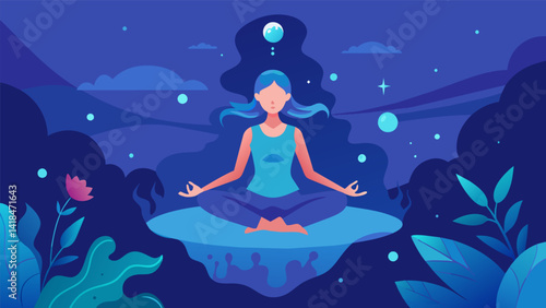 A mystical underwater realm where you can float weightlessly and feel the stress melt away while practicing rejuvenating yoga poses.. Vector illustration