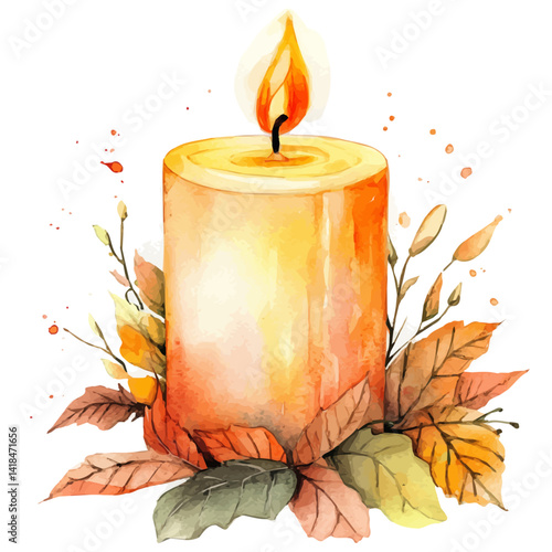 illustration of Autumn-themed Candle, watercolor vector, isolated on a white background.
