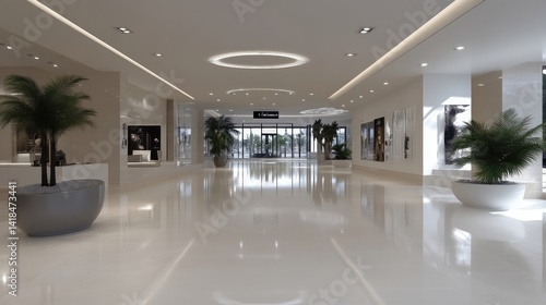 Spacious, modern shopping mall interior