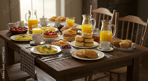 Extravagant Breakfast Table Filled With Delectable Treats and Beverages