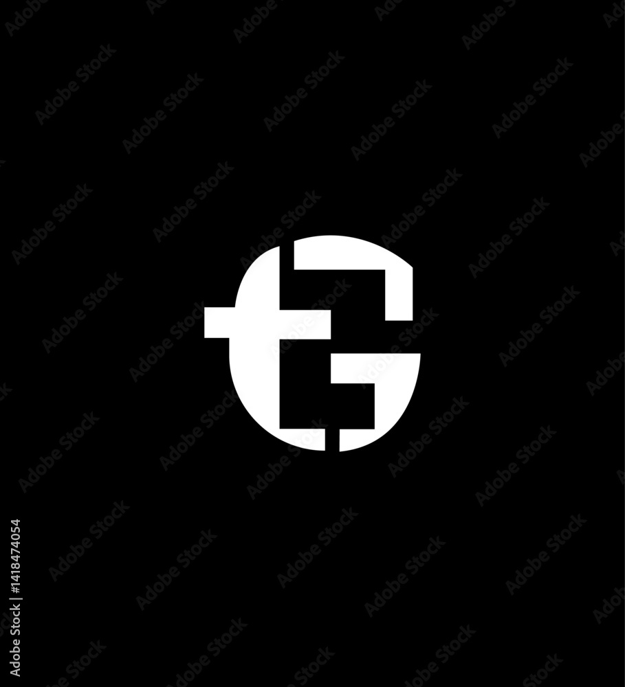 Abstract TG or GT Logo Design Circular, Monogram, Minimalist, Modern, Interlocking, White, Black, Graphic, Abstract TG or GT Logo Design Circular, Monogram, Minimalist, Modern, Interlocking, White, Black, Graphic,