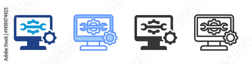 Computer Service icon set multiple style collection