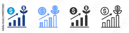 Grow Business icon set multiple style collection