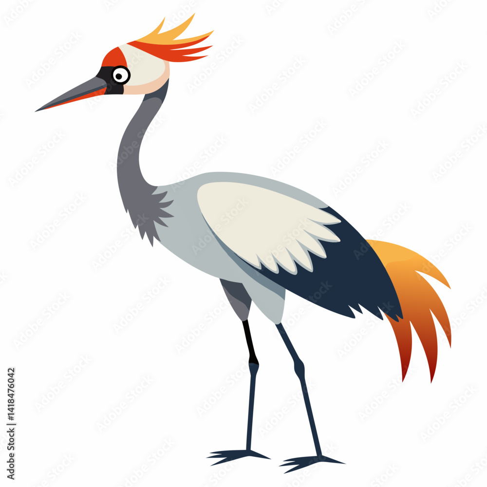 Heron Bird with Long Legs and Beak Standing Vector Illustration Heron Bird with Long Legs and Beak Standing Vector Illustration