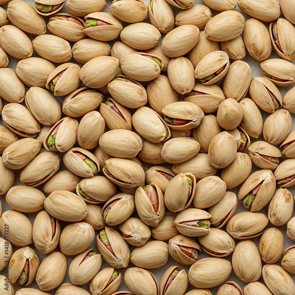 A bountiful harvest of pistachios showcased in a top-down, tightly packed, delicious array A bountiful harvest of pistachios showcased in a top-down, tightly packed, delicious array
