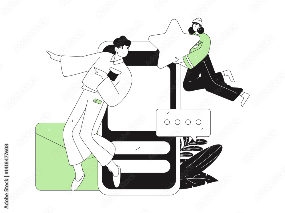 Obraz premium Virtual characters social communication concept business flat vector hand drawn illustration 