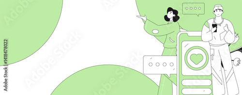 Virtual characters social communication concept business flat vector hand drawn illustration
