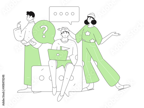 Virtual characters social communication concept business flat vector hand drawn illustration
