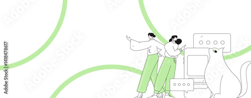 Virtual characters social communication concept business flat vector hand drawn illustration
