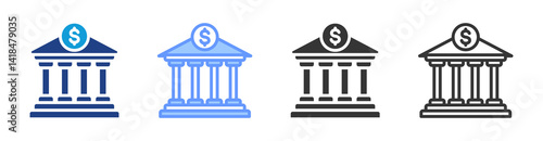 Bank Model icon set multiple style collection
