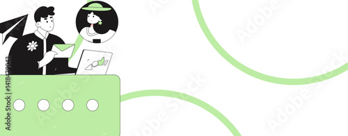 Virtual characters social communication concept business flat vector hand drawn illustration

