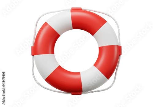 3d life preserver ring red and white isolated isolated on white background