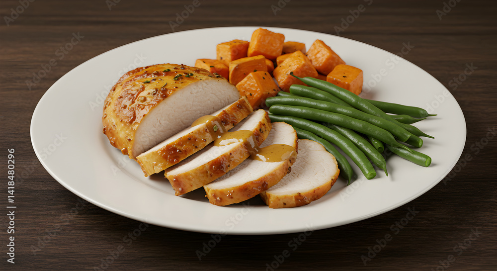 Roasted Turkey Breast With Sweet Potatoes and Green Beans Holiday Feast Roasted Turkey Breast With Sweet Potatoes and Green Beans Holiday Feast