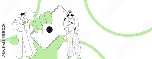 Virtual characters social communication concept business flat vector hand drawn illustration
