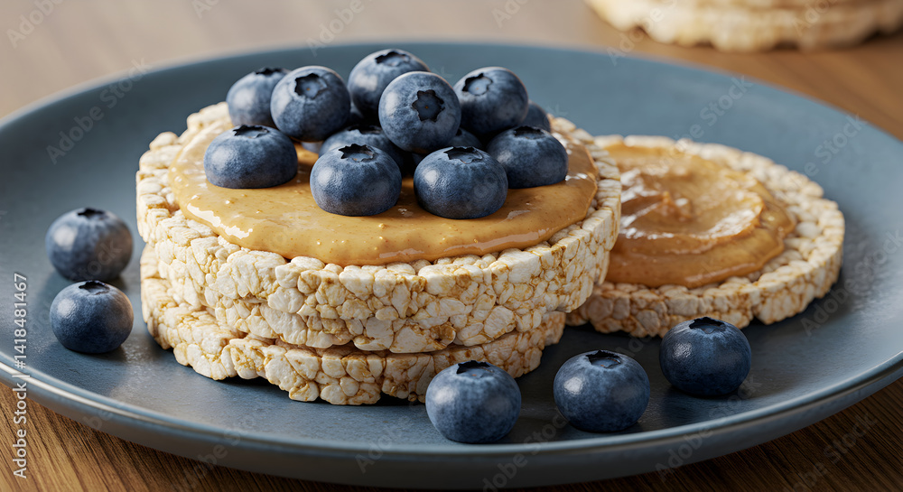 Rice Cakes With Peanut Butter And Fresh Blueberries Food Photography Rice Cakes With Peanut Butter And Fresh Blueberries Food Photography