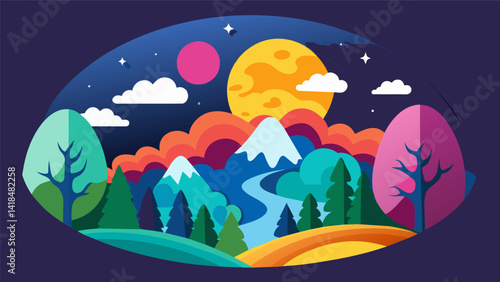 A series of intricate paper outs depicting the gradual transition from a dark and gloomy winter landscape to a vibrant and colorful spring scene. Vector illustration