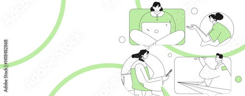 Virtual characters social communication concept business flat vector hand drawn illustration
