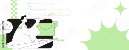 Virtual characters social communication concept business flat vector hand drawn illustration
