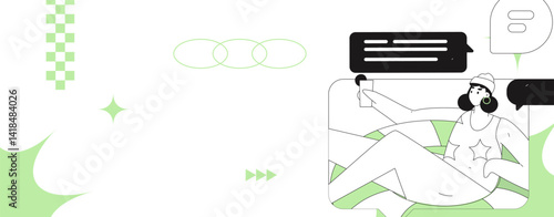 Virtual characters social communication concept business flat vector hand drawn illustration
